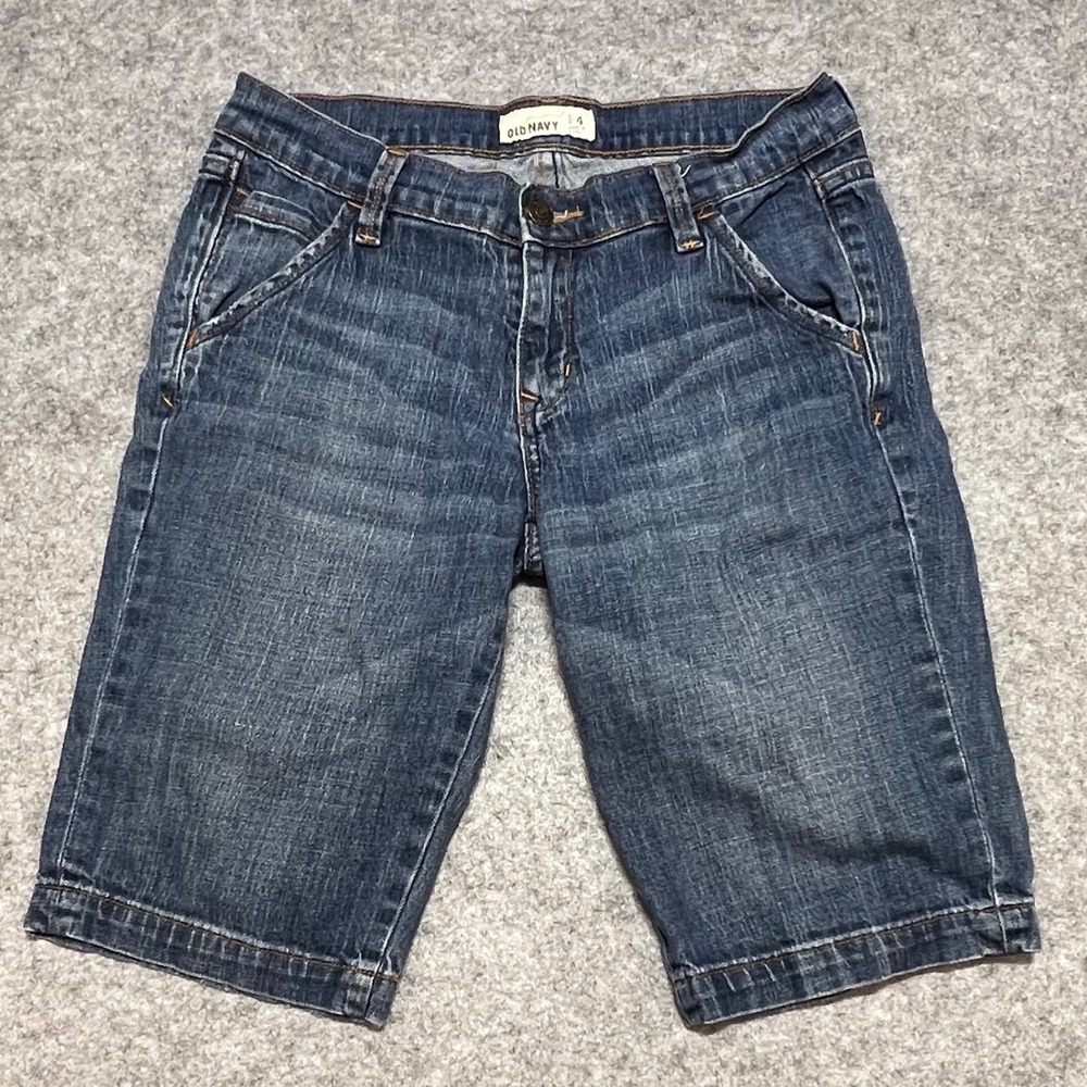 Old Navy Dark Wash Denim Bermuda Jean Shorts Stretch Blue Womens Size 4